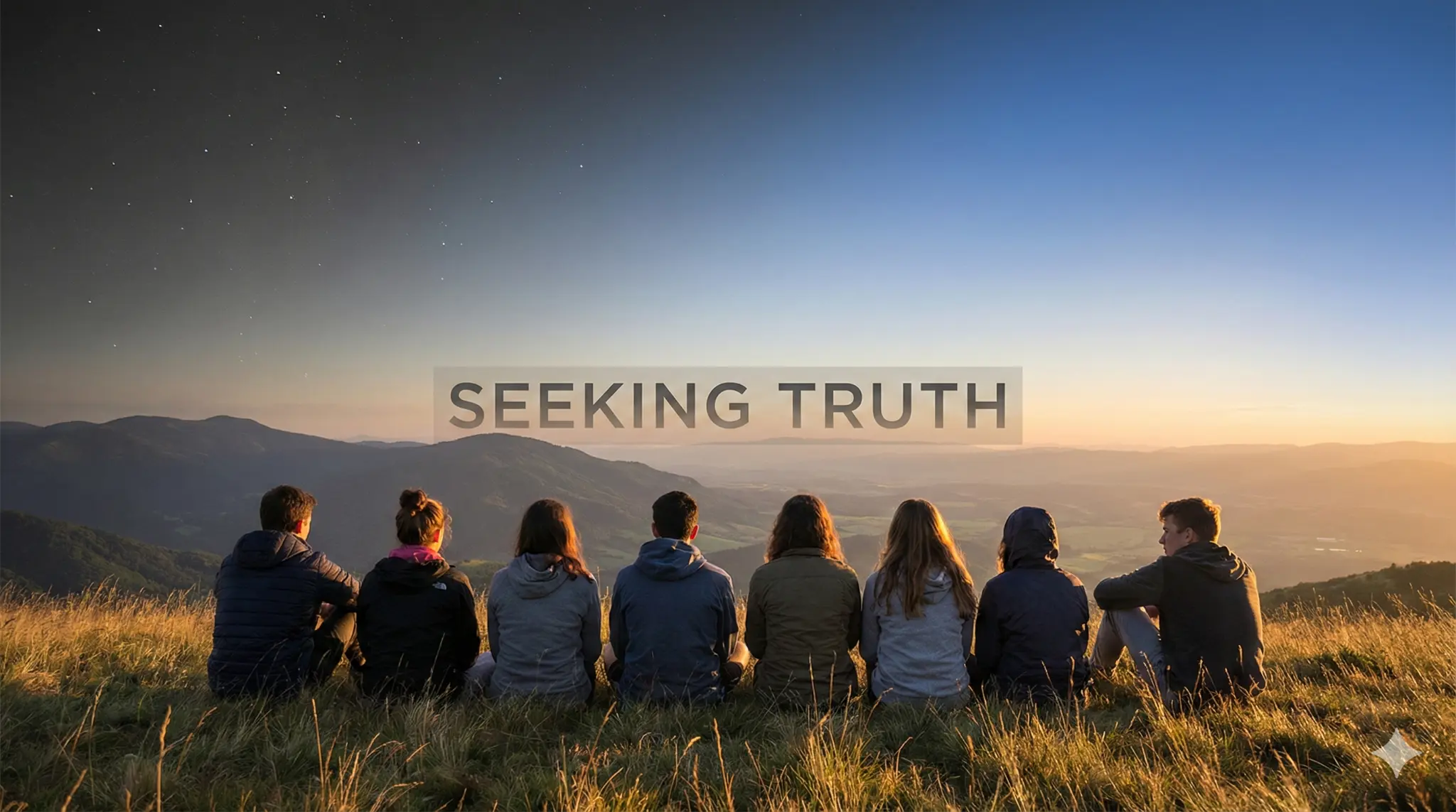 Young people looking out over a mountain vista, seeking truth