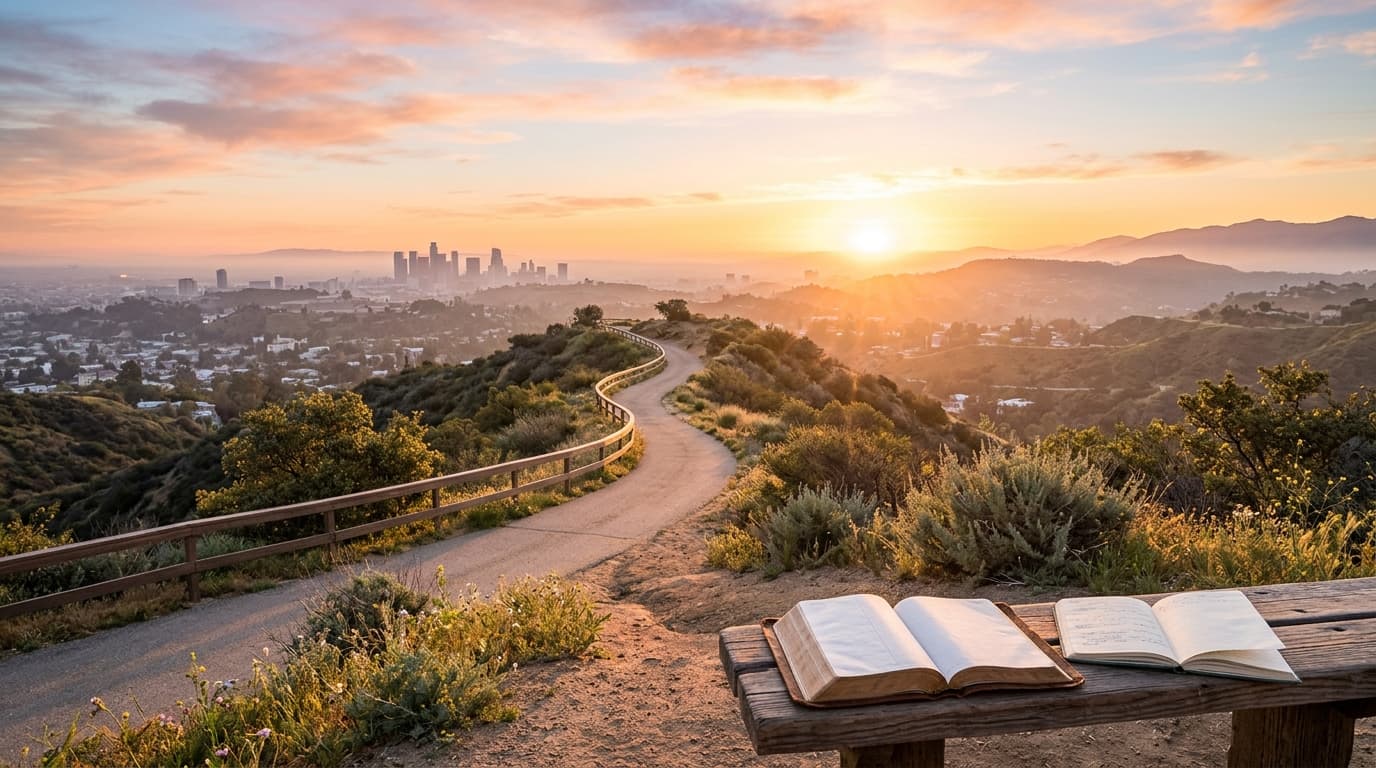 Sunrise over a long winding path, symbolizing ongoing spiritual growth